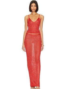 Red Sequin Spaghetti-Strap Maxi Dress